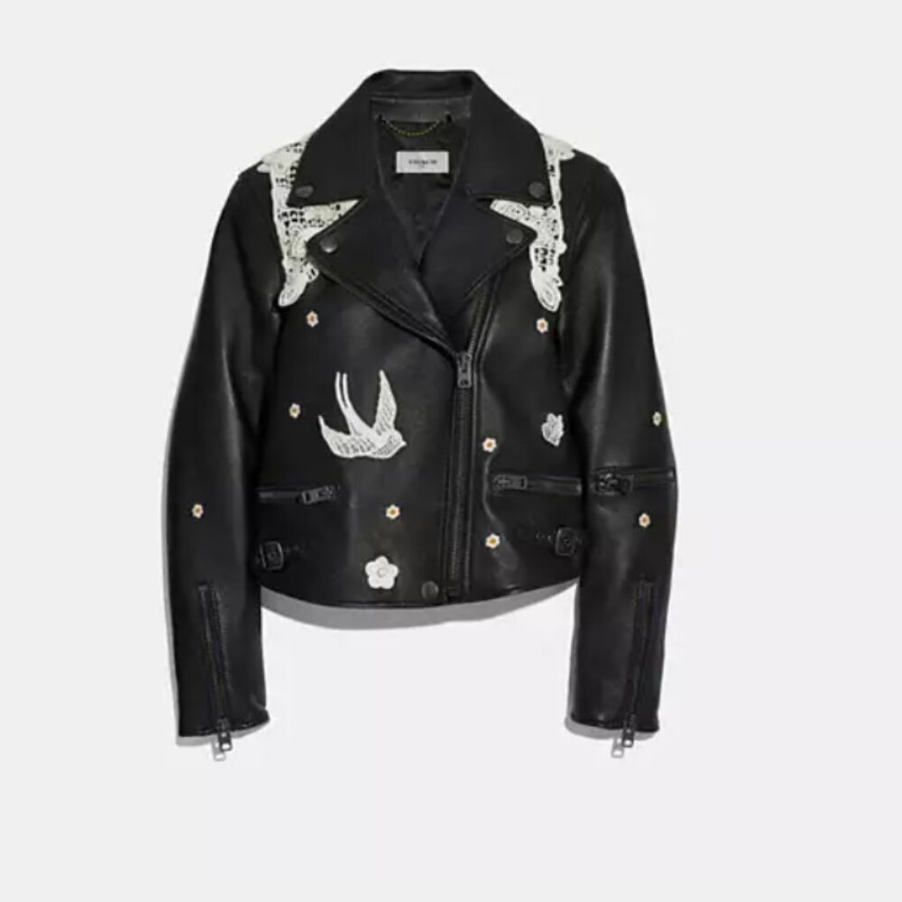 Coach Lace Embroidered Leather Jacket NWT Size 8 $995